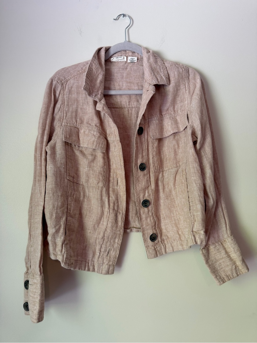 Beige Linen Blend Button-Front Jacket